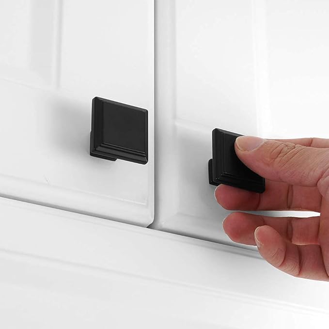 KOOFIZO Square Stepped Cabinet Knob - Black Pull Handle (31mm 1.2 Inch), 10-Pack for Kitchen Cupboard Door, Bedroom Dresser Drawer, Bathroom Wardrobe Hardware