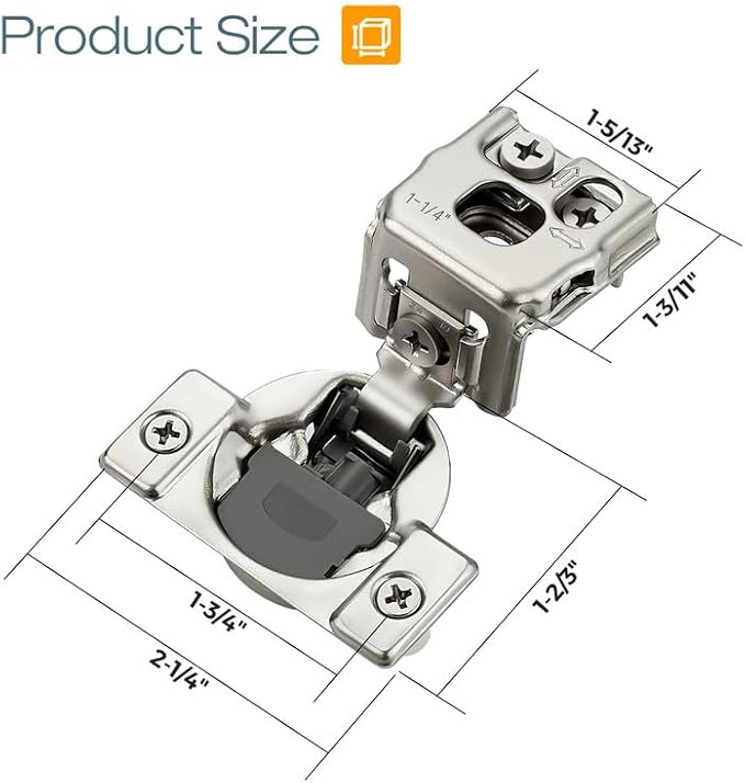 2 Pack 1 Pair 1-14 inch Overlay Soft Close Cabinet Hinges for Kitchen, Stainless Steel Three-Way Adjustable, Concealed Self-Closing Door Hinges