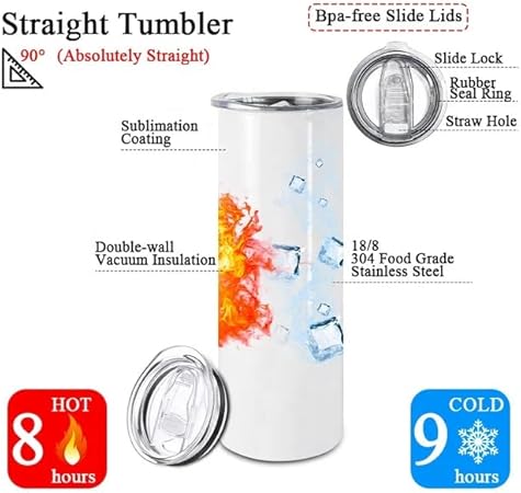 20 OZ Sublimation Skinny Tumbler with Lid, Straw, Vacuum Insulated Double Wall, White Stainless Steel, 1 pack, single