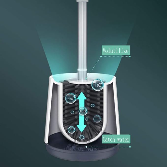 Toilet Brush with Holder Bathroom Silicone Toilet Brushes and Quick Drying Holders Set can Open and Close Automatically