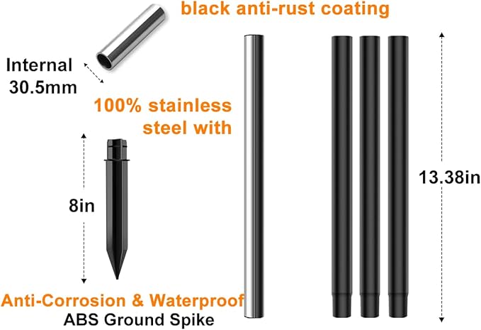 ZOOHAR Outdoor Light Pole Extension Kit - 55"4.6FT Stainless Steel with ABS Stakes, for Enhancing Garden Lights and Torches, Garden, Patio, Parties, Wedding,1.2in Diameter (2 Sets, 10 pcs)