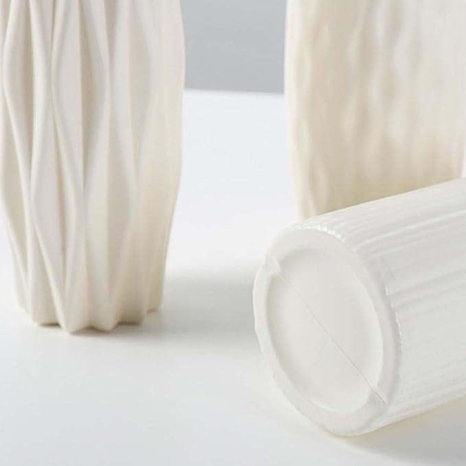 Unbreakable Nordic Style Flower Vase,Shatterproof Vases Imitation Ceramic Flower Pot,Plastic Vases for Living Dining Rooms Home Decor,Flower Vases for Bouquet,Seashell White-D