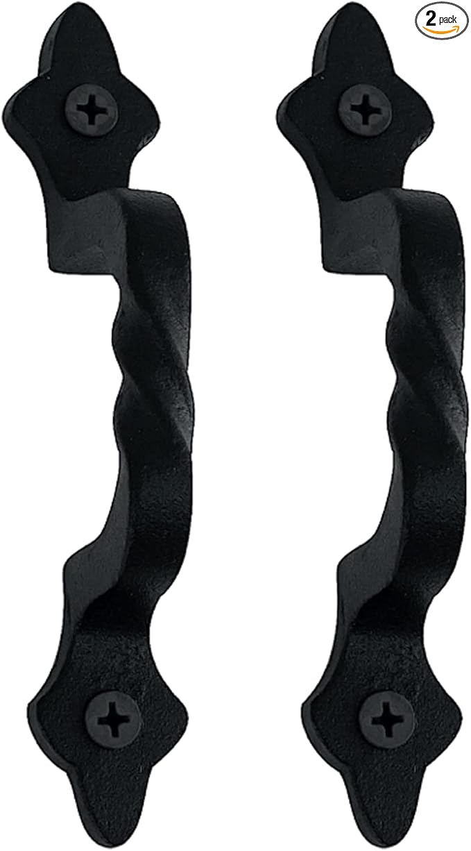 The King's Bay Wrought Iron Twisted Cabinet Pulls in Powder Coated Black 5 Inch Pair