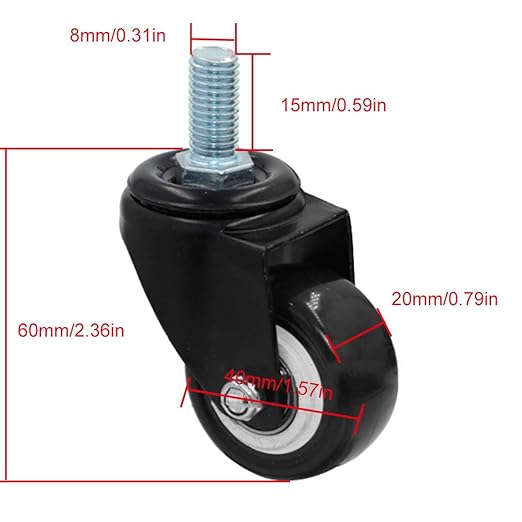 Pack of 4 Swivel Casters for Furniture,with Threaded Pin M8x1531x0.59 inches,Double Bearing,Brake,Black,Heavy Metals,Polyurethane,1.5 inches2 inches(2 Brake 2 no brake1.5in)