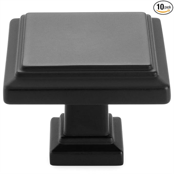 KOOFIZO Square Stepped Cabinet Knob - Black Pull Handle (31mm 1.2 Inch), 10-Pack for Kitchen Cupboard Door, Bedroom Dresser Drawer, Bathroom Wardrobe Hardware