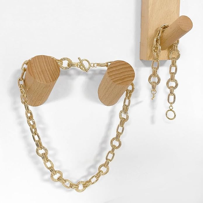 Gold Plated Copper Chunky Textured Link Chain Necklace for Women, Front Toggle Clasp Choker