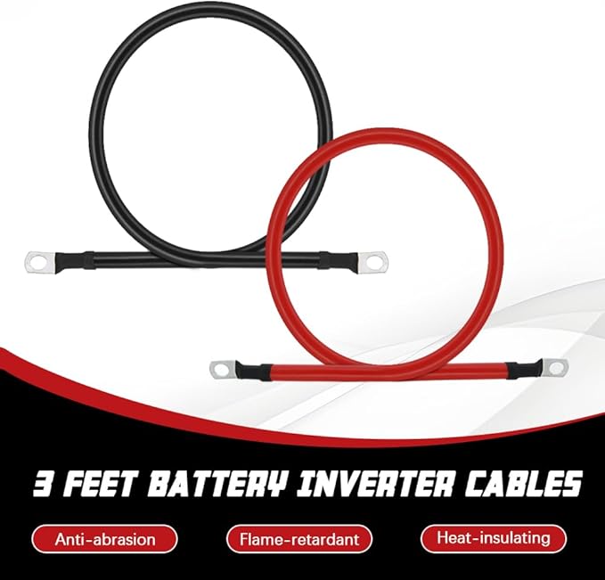 6 AWG Battery Cable 3FT 6 Gauge Pure Copper Battery Inverter Cables with 516 in Lugs Both Ends Power Inverter Wire Set for Automotive Solar Power Inverter Marine Boat RV Car Motorcycle (3FT)