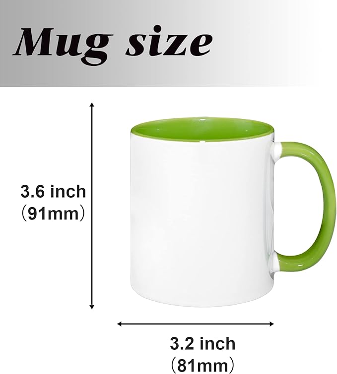 MR.R 11oz Sublimation Blank Coffee Mugs,Cup Blank White Mug Cup with Green Color Mug Inner and Handle,Set of 2