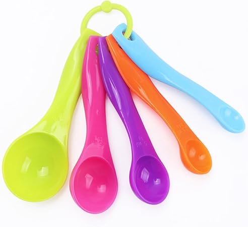 AKOAK Plastic Measuring Spoon Set, Stackable Plastic Measuring Spoon for Measuring Dry and Liquid Ingredients, Cooking and Baking, Mixing Color, Set of 5