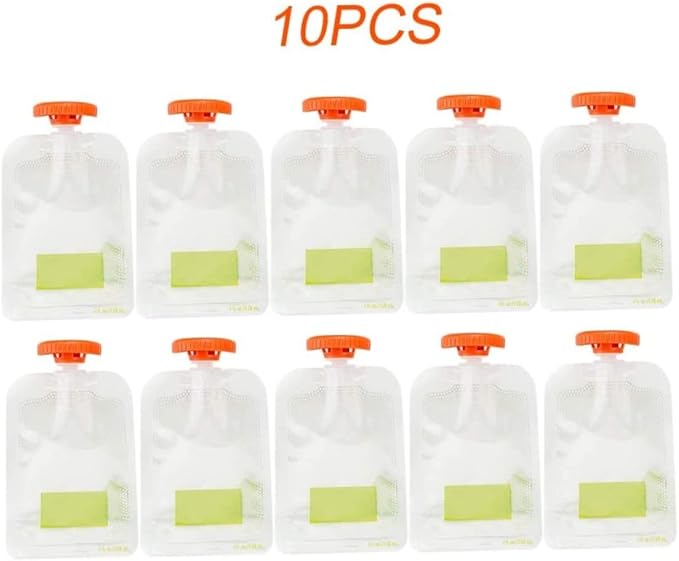 10PCS Disposable Squeeze Pouches, Baby Food Storage Weaning Puree Squeeze Pouch Bags Toddler Kids Squeezable Pouch, Baby Food Bag Storage, Easy to Fill with Puree for Weaning Babies