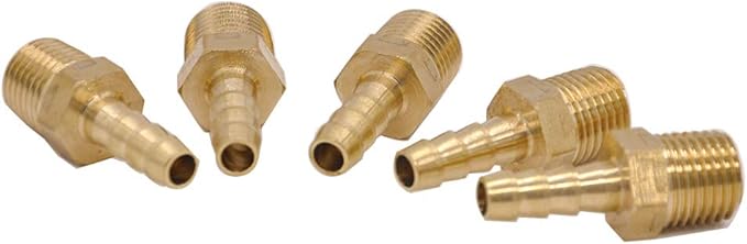 YOUHO Air Hose Fittings Brass Hose Fitting, Adapter, 14" Barb x 14" NPT Male Pipe(5 PCS)