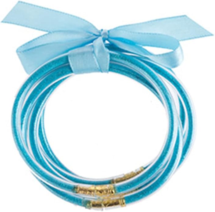 COLORFUL BLING Glitter Jelly Bangles Bracelets Set for Women Filled Silicone Party Bar Costume (C light blue) 8 inch
