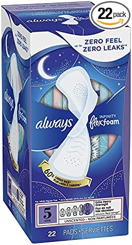 Always, Infinity Flexfoam Size 5 Extra Heavy Overnight Flexi-Wings Pads, 22 Count