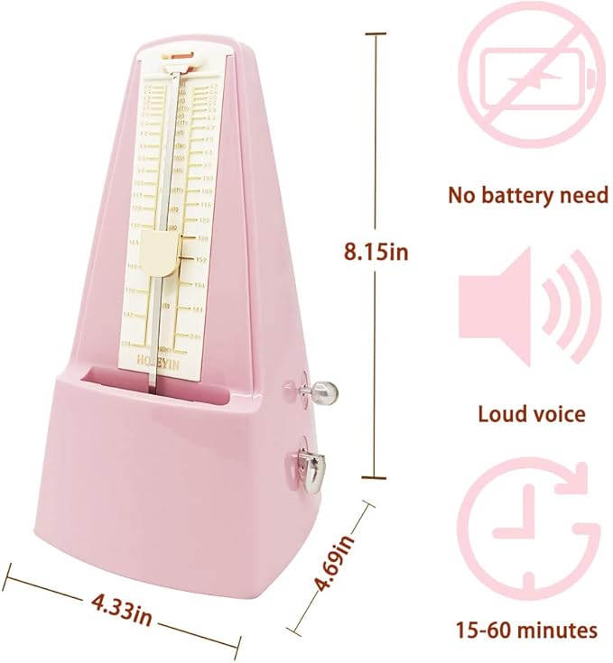 Mechanical Metronome, Universal Metronome for Piano, Guitar, Violin, and Other Instruments (Standard, Pink)