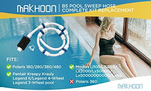 Makhoon Automatic Pool Cleaner Sweep Hose Complete B5 Replacement Compatible with Polaris Zodiac 180 280 360 380 480 Pool Cleaner Sweep Hose Complete B5 B-5 (1)