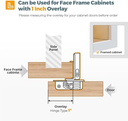 2 Pack 1 Pair 1 inch Overlay Soft Close Cabinet Hinges for Kitchen, Stainless Steel Three-Way Adjustable, Concealed Self-Closing Door Hinges