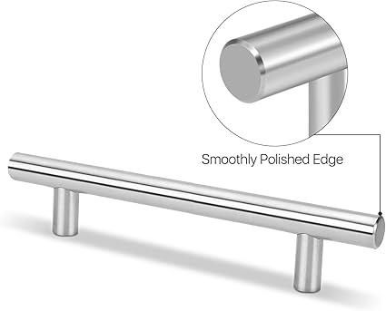 Flexzion 1 Pack Kitchen Cabinet Handles Silver Drawer Pulls 7 inch, 5 inch Hole Center, Stainless Steel T Bar with Satin Brushed Nickel, Hardware for Kitchen Cupboard Door Bathroom Furniture