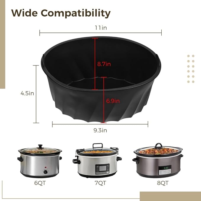 Oval Liner Compatible With 6-8 Qt Slow Cookers, Leakproof Dishwasher-Safe Slow Cooker Insert, Reusable Silicone Slow Cooker Liner, Large-Capacity Non-Stick Crock Pot Liner