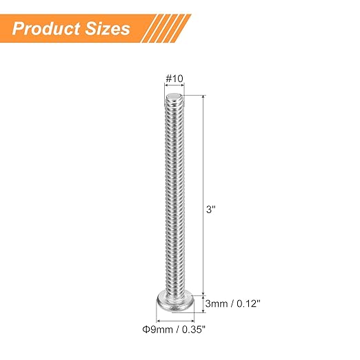 uxcell 10-24x3 Pan Head Machine Screws, 304 Stainless Steel 18-8 Screw, Phillips Drive, Fully Threaded, Bright Finish, Pack of 10