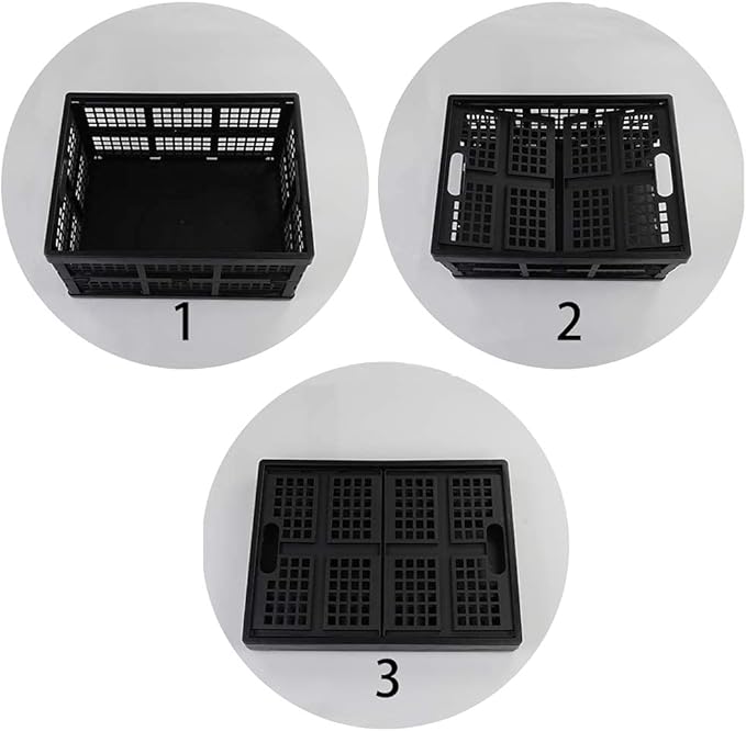 34 L Black Plastic Folding Storage Crates, Collapsible Crates, 2 Packs
