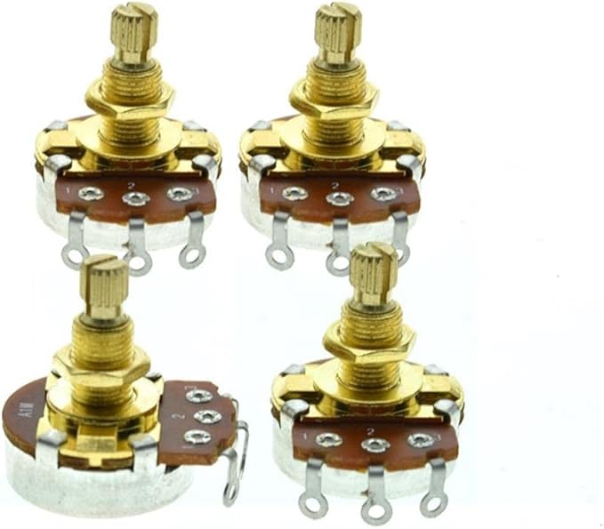 Dopro 4-Pack Full Size 24mm Base Metric Guitar Bass Pots with 18mm Brass Shaft Audio Taper Potentiometers A250K