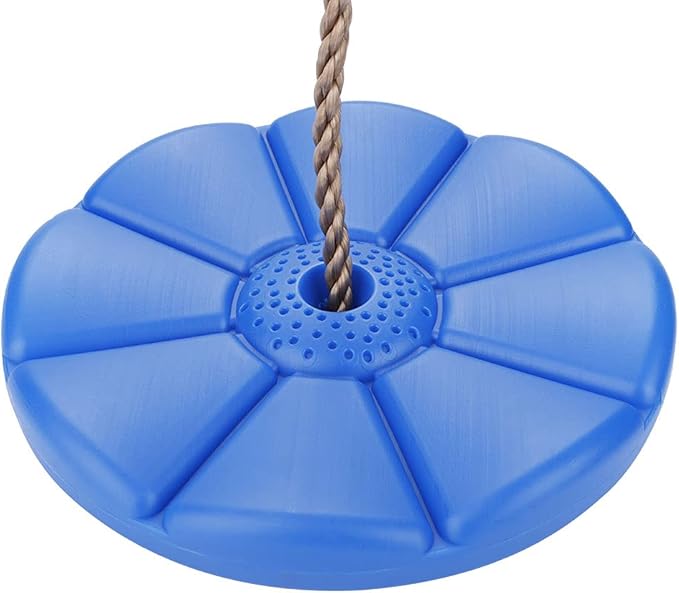 Disc Swing Toy, Plastic Rope Tree Zip Line Swings, Children Round Swing Disc Toy with Rope for Outdoor Play (Blue Petals)