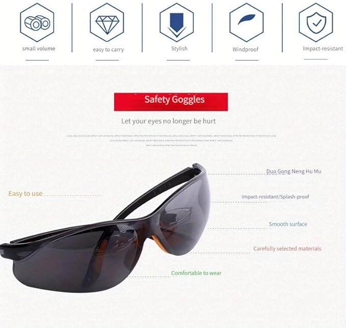 Welding Glasses, Scratch Resistant Wrap-Around Eyewear, Impact Resistant Polycarbonate Safety Glasses