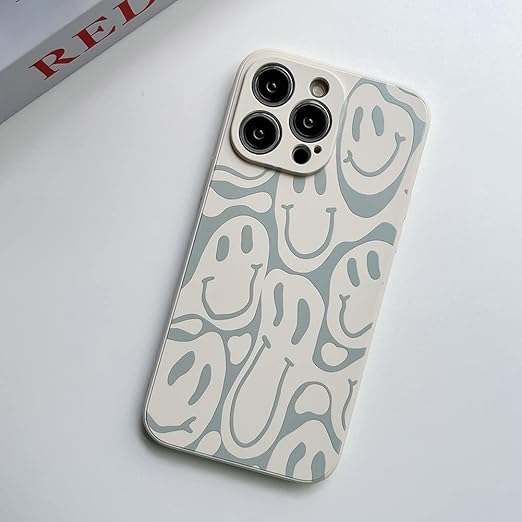 KERZZIL Cute Funny Face Phone Case Compatible with iPhone 13 Pro Max,Liquid Silicone Girly Cases,Cartoon Grimace Soft Gel Rubber Full-Body Protective Microfiber Lining Shockproof Cover(Beige)