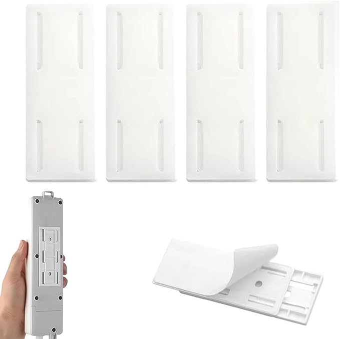 Adhesive Punch-Free Socket Holder, Self-Adhesive Power Strip Mount, No-Drill Cable Management Solution for Home Office, Removable ABS Plastic Organizer