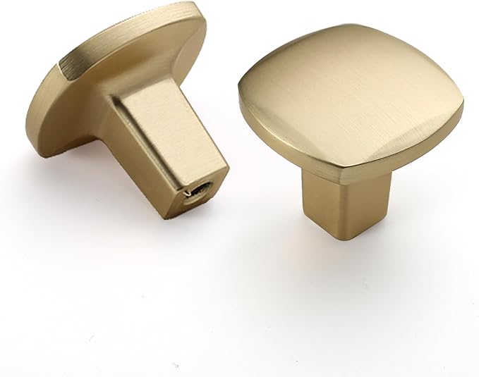 AOOTOCH 10 Pack 1 Inch Square Brushed Gold Cabinet Knobs for Cabinets Dressers