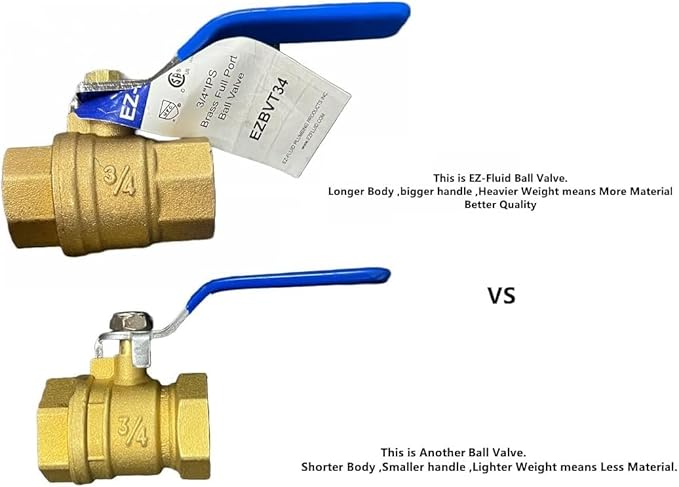 EZ-Fluid 12" Threaded Brass Ball Valve Full Port Female Water Stop Shut Off,Heavy Duty LF,Quarter Turn,Blue Handle (1-Pack)