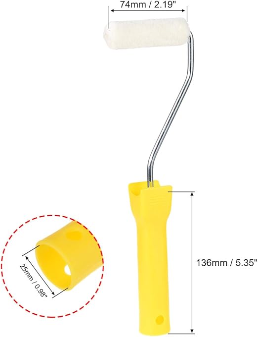uxcell 6xWool Paint Roller Brush 3 Inch 74mm for Household Wall Painting Treatment with 1xPlastic Handle