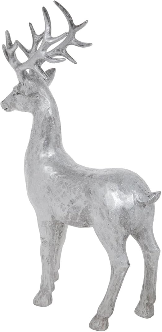 Hobby Lobby Elegant Resin Reindeer Figurine, Silver Glitter, 16.5 x 9 x 2.75 Inches, Holiday Decor