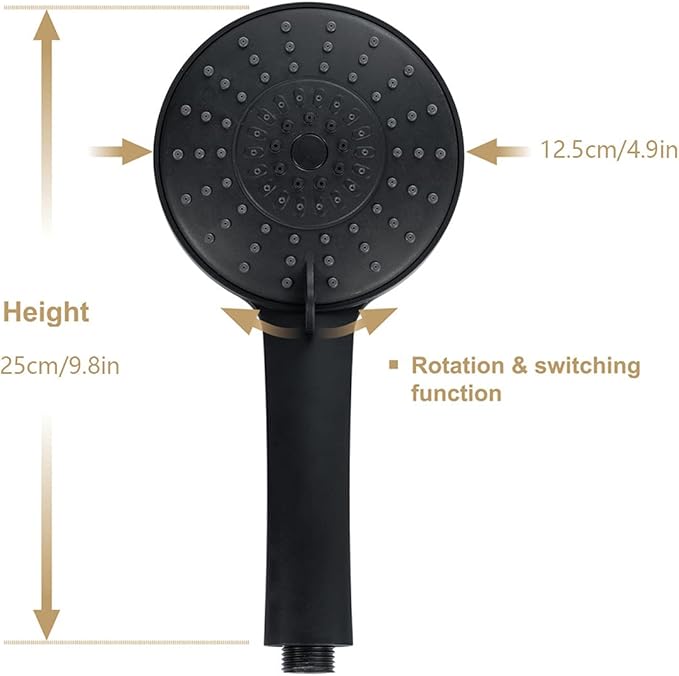 Handheld Shower Head 3 Spray Modes Adjustable Water Saving Shower Head Replacements Self-Cleaning Hand Shower with Easy-Cleaning Abs Plastic Nozzles,Black