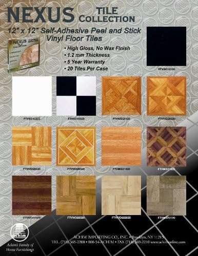 Nexus Self Adhesive 12-Inch Vinyl Floor Tiles, 20 Tiles - 12" x 12", White Slate Pattern - Peel Stick, DIY Flooring for Kitchen, Dining Room, Bedrooms Bathrooms by Achim Home Decor 20-pack