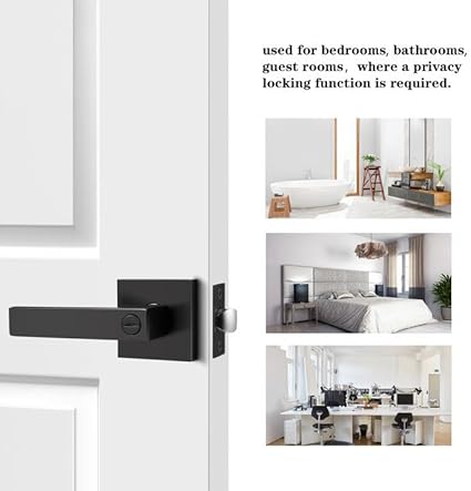 Probrico Matte Black Bed Bath Door Lever Heavy Duty Privacy Door Handle, Keyless Door Lock Interior Bathroom Bedroom Door Handle, Reversible for Left Right Sided Door