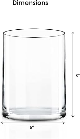 CYS EXCEL Cylinder Clear Glass Vase (H:8" D:6") Multiple Size Choices Glass Flower Vase Centerpieces Hurricane Floating Candle Holder Vase