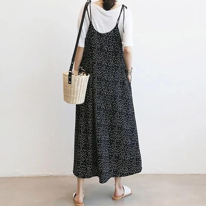 Wide leg jumpsuit, women's polka dot suspender, cropped pants, casual loose overalls