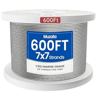 Muzata 600 ft 18" Stainless Steel Cable Railing System Hardware T316 Stainless Steel Wire Rope 7x7 Strands 1800 lb Breaking Strength Deck Cable Railing Kit for Indoor Outdoor Coastal WR02