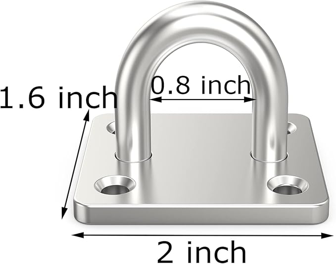 4 Pcs 2 x 1.6 Inch 304 Stainless Steel Ceiling Hooks Pad Eyes Plate Marine Hardware Hooks with Screws