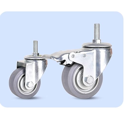 Castor Wheels Heavy Duty Screw Stem Castor Pack of 2 Trolley Wheels Grey Office Chair Caster Wheels Elastomer Rubber Castor Wheels Swivel Stem Castor Wheel for Transport cart Furni