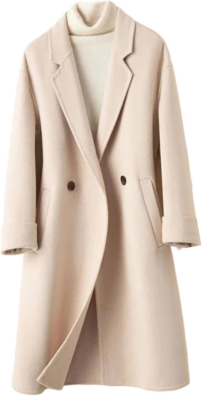 Women's Double-Breasted Mid-Length Wool Overcoat