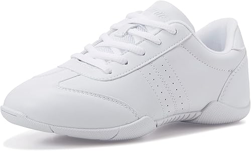 BAXINIER Youth Girls White Cheerleading Dancing Shoes Athletic Training Tennis Walking Breathable Competition Cheer Sneakers
