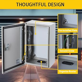 MJBOX Steel Electrical Enclosure Box 12 x 8 x 6'' Carbon Steel Electrical Enclosure Box IP66 Waterproof Dustproof Outdoor Indoor NEMA 4X Carbon Steel Enclosure