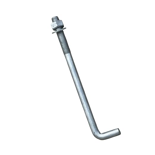 Sandbaggy 34" x 10" Threaded Concrete Anchor L-Bolts (Nuts Washers Included) - Hot Dipped Galvanized - Sill Plate, Base Plate, Masonry, Wood, Cement Anchors, J Bolt (1, 34" x 10")