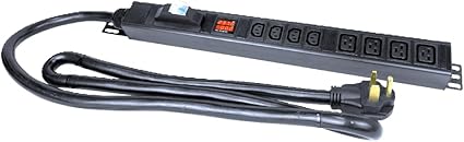 Metered-Breaker-Surge Protection PDU, 240V, L6-50P, 50A, 12000W, 4 C13 & 4 C19 Outlets, Rack Mount