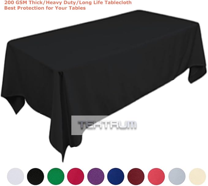 TEKTRUM 60 X 84 INCH 60"X84" RECTANGULAR POLYESTER TABLECLOTH - THICKHEAVY DUTYDURABLE FABRIC (Black)