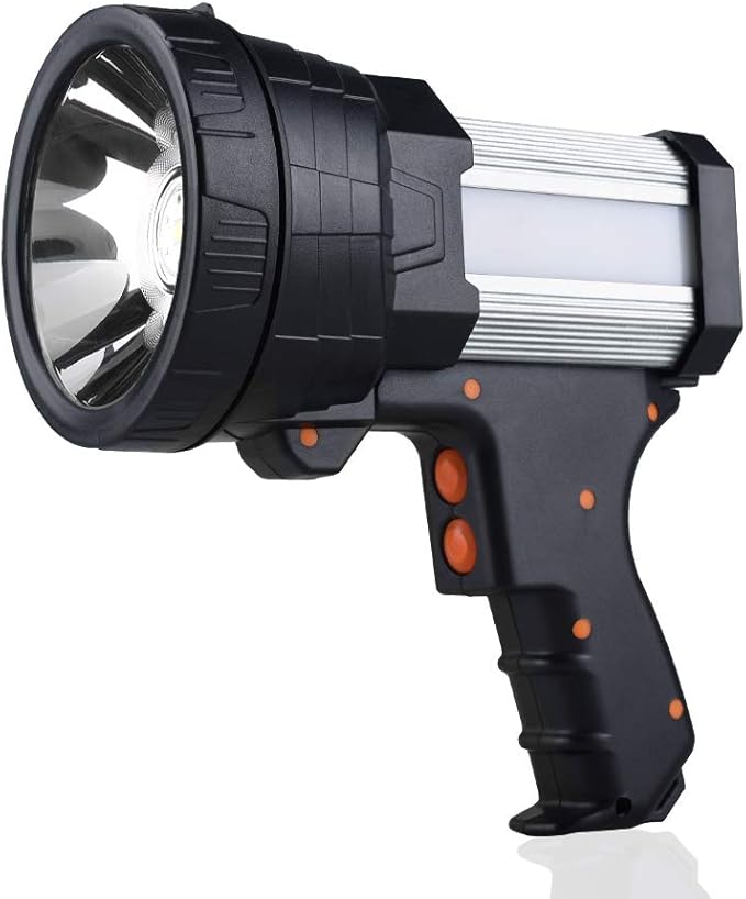 YIERBLUE Rechargeable Spotlight, Super Bright 1000,000 Lumen LED Handheld Spotlight 10000mAh Long Lasting Large Flashlight Searchlight and Flood Camping Flashlight with Foldable Tripod(Silver)