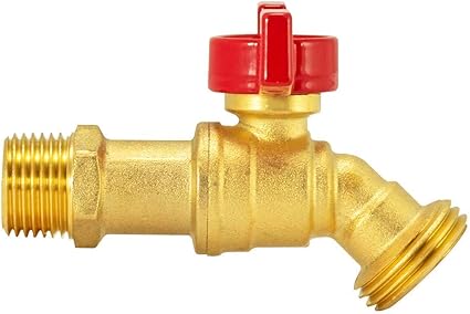 12 Inch MIP Brass Male Hose Bibb, 34 Inch MHT Outlet, Quarter Turn Shut Off Valve, 48600