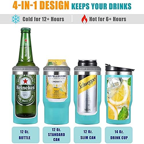 4 in 1 Stainless Steel CanBottle Insulator, 14oz Two-Way Lids SUS Insulated Can Cooler, Beer Bottle holder (Dark blue)